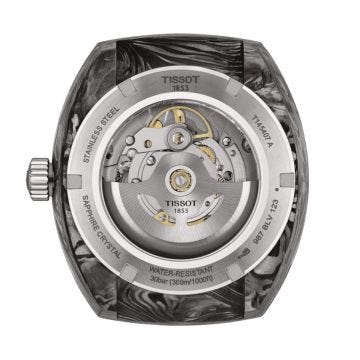 Sideral S Powermatic 80 41mm, Black Dial, Automatic Movement, Stainless Steel Case with Black and Blue Marbled Forged Carbon, Yellow Rubber Strap Watch