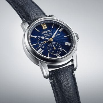 Seiko Laurel Owari Shippo, Presage 40.6mm, Blue Dial, Automatic Movement, Stainless Steel Case, Calfskin Strap Watch SPB399J1