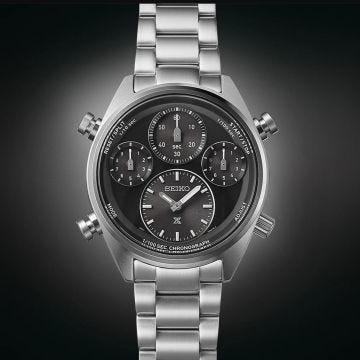 Seiko Speedtimer Prospex Chronograph 42mm, Black Dial, Solar Quartz Movement, Stainless Steel Case, Stainless Steel Bracelet Watch SFJ003P1. Image one
