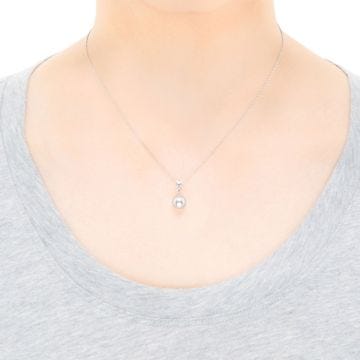 Mikimoto 18k White Gold 8mm Akoya Pearl Diamond Pendant Necklace