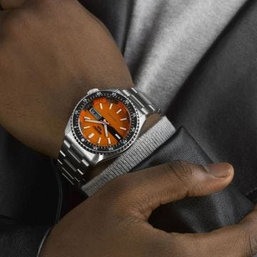 Seiko New Double Hurricane, 5 Sports 42.5mm, Orange Dial, Automatic Movement, Stainless Steel Case, Stainless Steel Bracelet Watch SRPK11K1