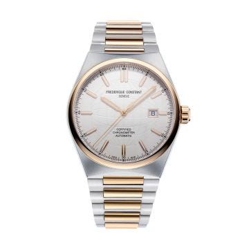 Photo of the Frederique Constant Highlife COSC 41mm Automatic Watch with Silver Dial, Stainless Steel & Rose Gold PVD Bracelet – FC-303V4NH2B