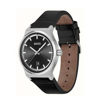 Candor 41mm Black Dial Quartz Movement Leather Strap Watch