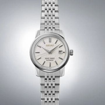 Seiko King Seiko Limited Edition 38.6mm, White Dial, Automatic Movement, Stainless Steel Case, Stainless Steel Bracelet Watch SJE095J1. Image one