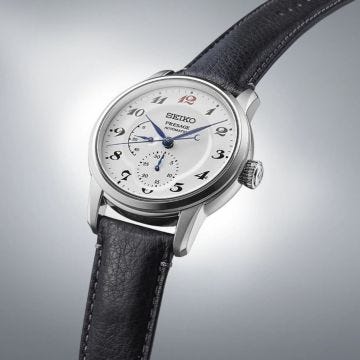Seiko Enamel Presage 40.2mm, White Dial, Automatic Movement, Stainless Steel Case, Leather Strap Watch SPB401J1