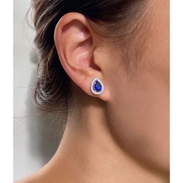 CARAT London Emile White Gold Plated Blue Pear Studs