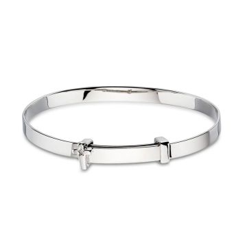 Silver Honor Diamond Cross Christening Bangle
