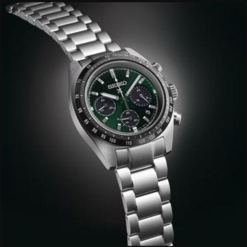 Seiko Deep Green Speedtimer Solar Chronograph, Prospex 39mm, Green Dial, Solar Quartz Movement, Stainless Steel Case, Stainless Steel Bracelet Watch SSC933P1