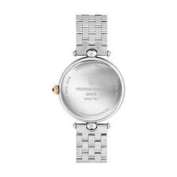 Photo of the Frederique Constant Classics Art Deco Round 30mm Quartz Watch with Mother of Pearl & Guilloché Dial, Stainless Steel & Yellow Gold PVD Case – FC-200MPW2AR3B