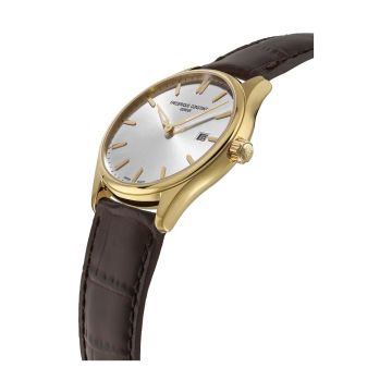 Photo of the Frederique Constant Classics Quartz 40mm Watch with Silver Dial, Stainless Steel & Yellow Gold PVD Case, Leather Strap – FC-220SS5B3B