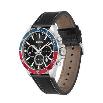 Troper 45mm Black Dial Quartz Movement Leather Strap Watch