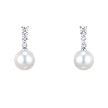 Mikimoto 18ct White Gold Morning Dew Collection 8mm Grade AA Pearl Diamond Drop Earrings