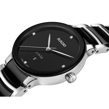 Centrix Diamonds Date 30.5mm, Black Dial, Quartz Movement, Stainless Steel Case, Ceramic and Stainless Steel Bracelet