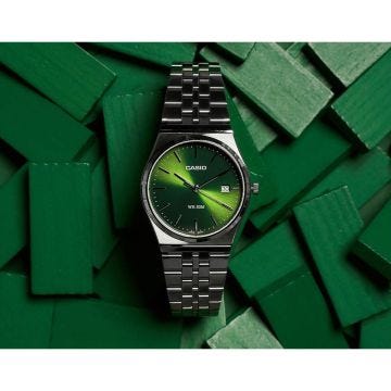 MTP 35mm, Green Dial, Quartz Movement, Stainless Steel Case, Stainless Steel Bracelet Watch