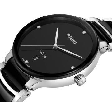 Centrix Diamonds Date 39.5mm, Black Dial, Quartz Movement, Stainless Steel Case, Ceramic and Stainless Steel Bracelet