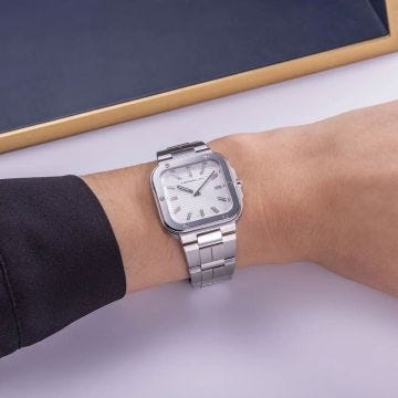 Herbelin Cap Camarat Square 30x30mm, White Dial, Quartz Movement, Stainless Steel Watch 17546B12