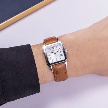 Herbelin Luna 24x24mm, Silver Dial, Quartz Movement, Stainless Steel Case, Brown Ostrich Leather Strap Watch 17457AP01GD