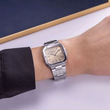 Herbelin Cap Camarat Square 30mm, Champagne Dial, Quartz Movement, Stainless Steel Watch 17546B13