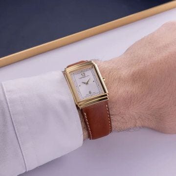 Herbelin Art Deco Homme 1925's 37x27mm, Silver Dial, Quartz Movement, Stainless Steel & Gold PVD Case, Tan Leather Strap Watch 17567p22GD