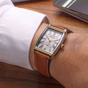 Herbelin Art Deco 30x35.5mm, Silver Dial, Quartz Movement, Stainless Steel & Gold PVD Case, Brown Leather Strap Watch 10638T08GO