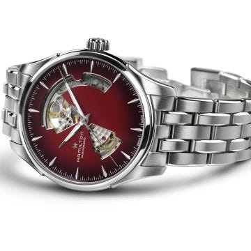 Photo of the Hamilton Jazzmaster Open Heart 40mm, Red Dial, Automatic Movement, Stainless Steel Watch H32675170