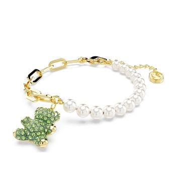 Swarovski Gold-Toned Plated Green Crystal Teddy Bracelet