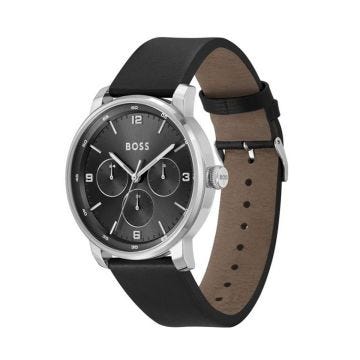 Contender 44mm Black Dial Quartz Movement Leather Strap Watch