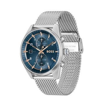 Skytraveller 44mm Blue Dial Quartz Movement Stainless Steel Mesh Watch