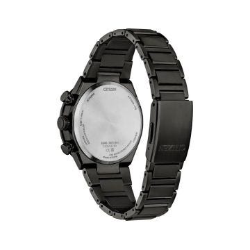 Citizen Attesa 42mm Black Ion Plated Super Titanium watch CB5967-66L with a black dial and Eco-Drive technology, offering lightweight durability, solar-powered precision, and a sleek, modern design.