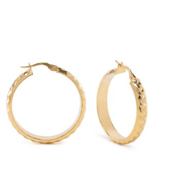 9k Yellow Gold Large Wide Faceted Hoop Earrings