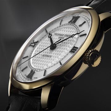 Photo of the Frederique Constant Classics Premiere 38.5mm Automatic Watch with Silver Dial, Stainless Steel & Yellow Gold PVD Case, Leather Strap – FC-301S3B5