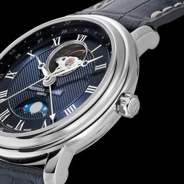Photo of the Frederique Constant Classics Heart Beat 40mm Automatic Watch with Navy Dial, Stainless Steel Case & Leather Strap – FC-335MCNW4P26