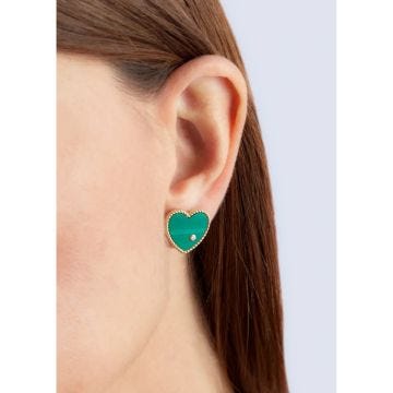 Yvonne Léon 9K Yellow Gold Paire De Puces Coeur Malachite or Jaune Earrings