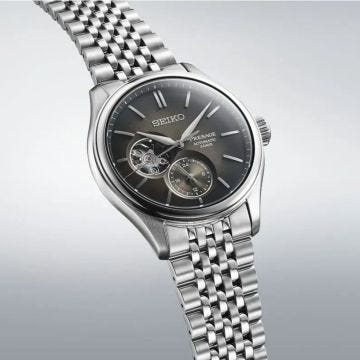 Seiko Classic Series Sumi- Iro Open Heart 40.2mm, Black Dial, Automatic Movement, Stainless Steel Case, Stainless Steel Bracelet Watch SPB471J1