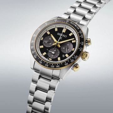 Seiko Circuit Race Solar Speedtimer, Prospex 41.4mm, Black Dial, Solar Quartz Movement, Stainless Steel Case, Stainless Steel Bracelet Watch SSC941P1