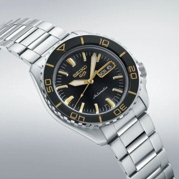 Seiko Reinterpretation Blacktone Redux, 5 Sports SNZH 42.5mm, Black Dial, Automatic Movement, Stainless Steel Case, Stainless Steel Bracelet Watch SRPK99K1