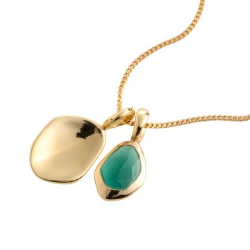 Juvi Yellow Gold Amble Pebble Charms Green Tourmaline Necklace. Image one