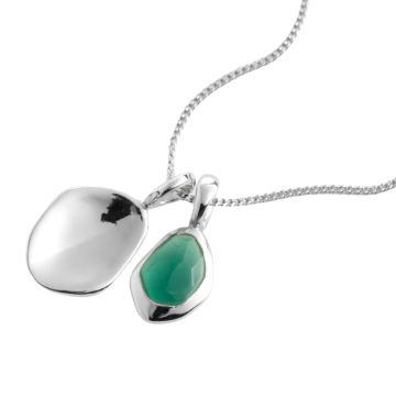 Silver Amble Pebble Charms Green Tourmaline Necklace. Image one
