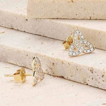14k Gold Lab Grown Diamond Celtic Trinity Knot Stud Earrings