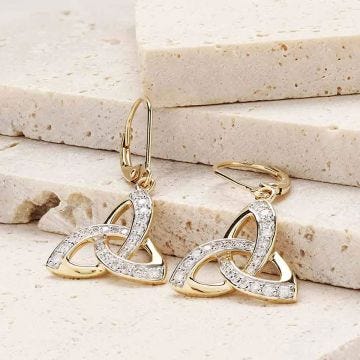 14k Gold Lab Grown Diamond Celtic Trinity Knot Drop Earrings