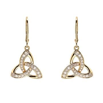 14k Gold Lab Grown Diamond Celtic Trinity Knot Drop Earrings