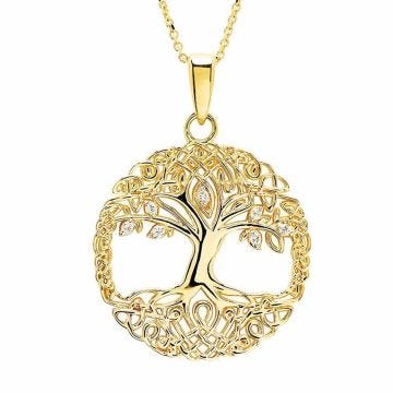 14k Gold Lab Grown Diamond Celtic Tree of Life Round Necklace