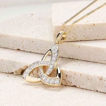 14k Yellow Gold Lab Grown Diamond Celtic Trinity Knot Necklace