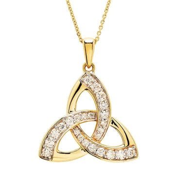 14k Yellow Gold Lab Grown Diamond Celtic Trinity Knot Necklace