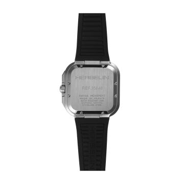 Herbelin Cap Camarat Square Chronograph 40.5mm, Silver Dial, Quartz Movement, Stainless Steel Case, Black Rubber Strap Watch 35646A42CA