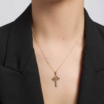 9k Gold Hand Engraved Celtic Cross Necklace