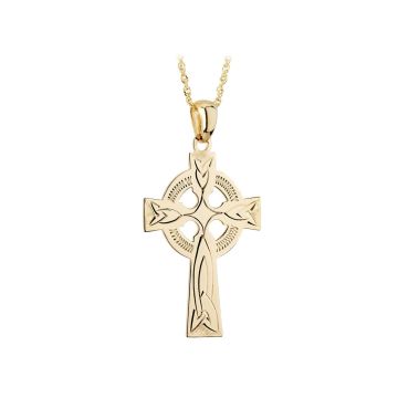 9k Gold Hand Engraved Celtic Cross Necklace