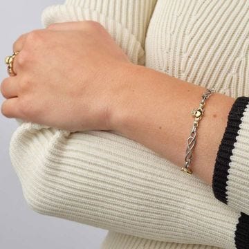 10K Gold And Sterling Silver Diamond Claddagh Linked Bracelet