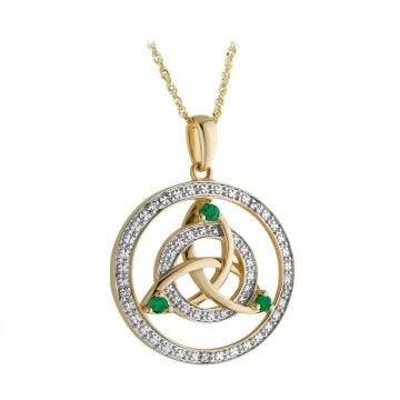 14K Gold Emerald Round Celtic Knot Necklace