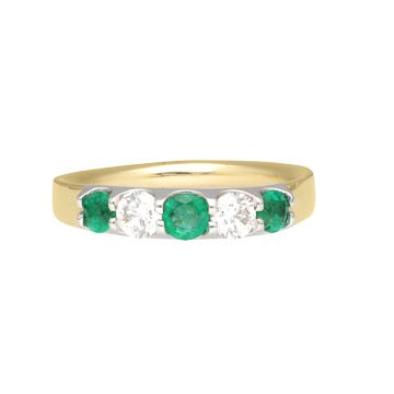 18k Emerald and Diamond Five Stone Ring